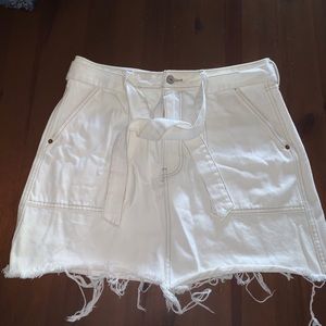White Denim Skirt with Tan Stitching